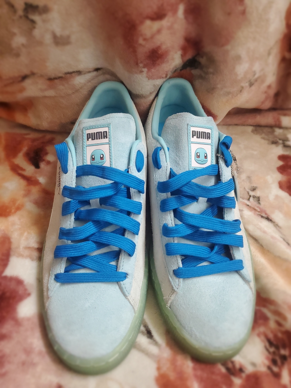 Puma Kids Squirtle Suede Sneakers with Bright Blue Laces and Squirtle Detail